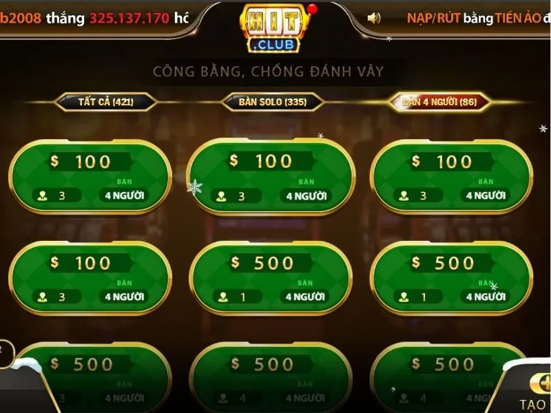Chọn bàn chơi Tiến Lên Đếm Lá Hit Club