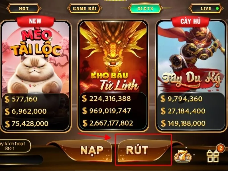 Hệ thống cho phép rút tiền thưởng sau khi chơi slot tại Hit Club